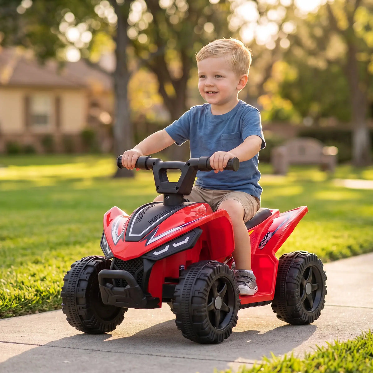 6V Kids ATV Quad, Button Control, 45Mins Runtime, Red Electric Toy Cars at Gallery Canada