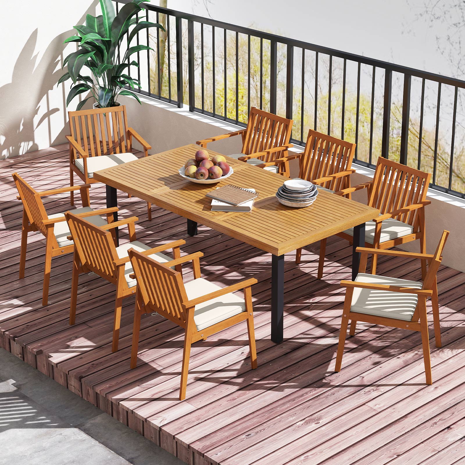 2 Acacia Wood Patio Dining Chairs, Removable Padded Cushion, Natural Patio Dining Chairs at Gallery Canada