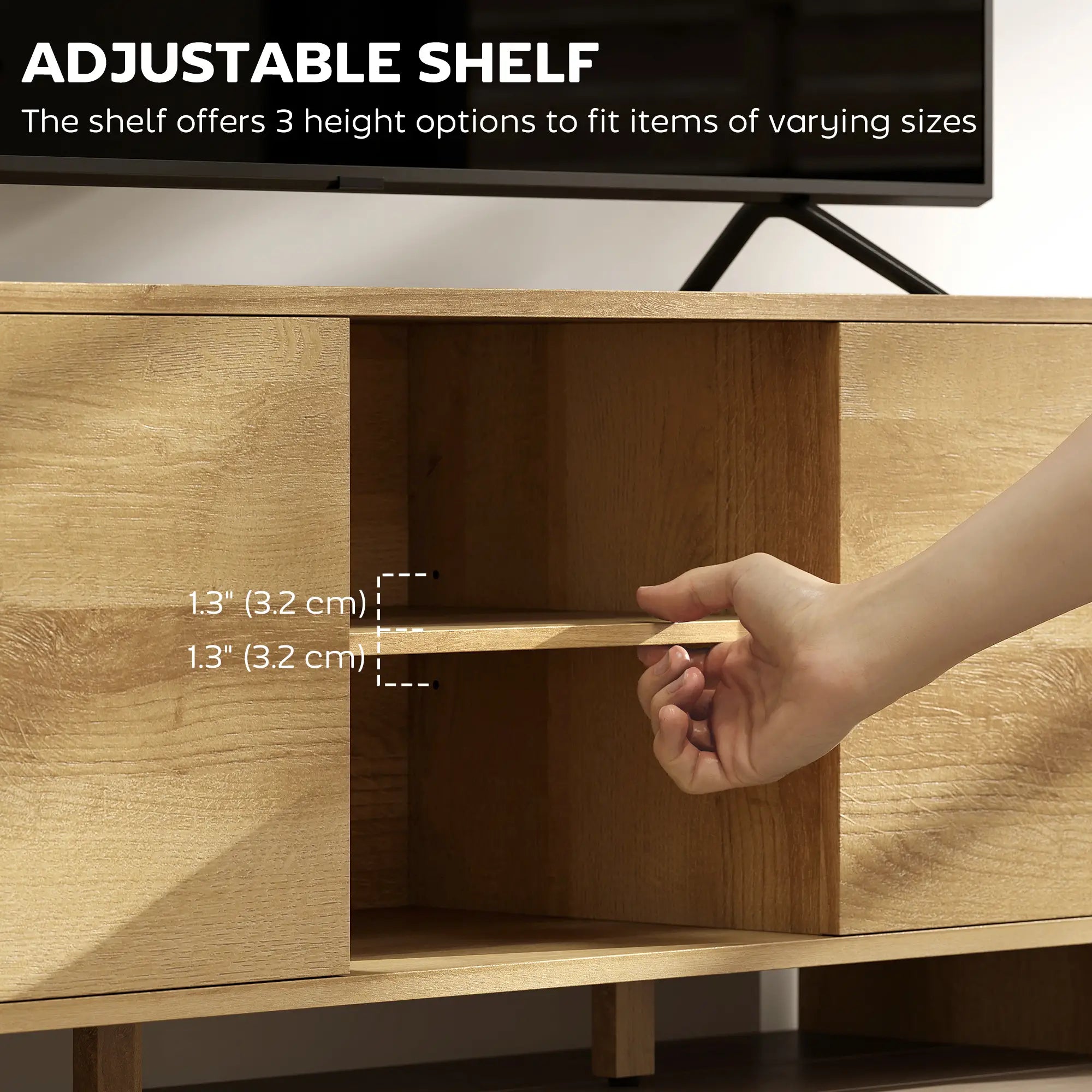 TV Stand For 55 Inch TV, Natural Wood Entertainment Center With 2 Cabinets TV Stands at Gallery Canada