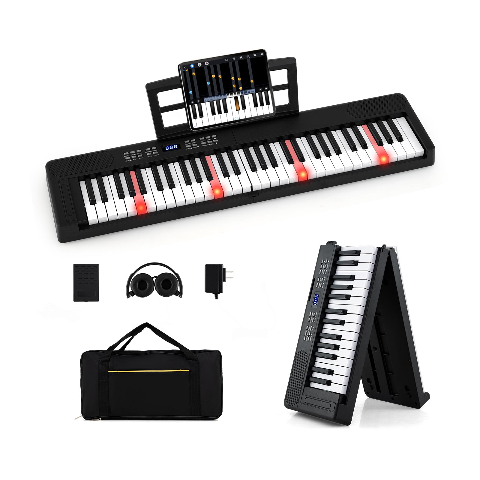 61-Key Foldable Piano Keyboard Full-size Electronic Keyboard with MIDI and Split Function, Black Pianos & Keyboards at Gallery Canada