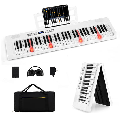 61-Key Foldable Piano Keyboard Full-size Electronic Keyboard with MIDI and Split Function, White Pianos & Keyboards at Gallery Canada