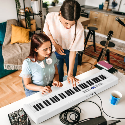 61-Key Foldable Piano Keyboard Full-size Electronic Keyboard with MIDI and Split Function, White