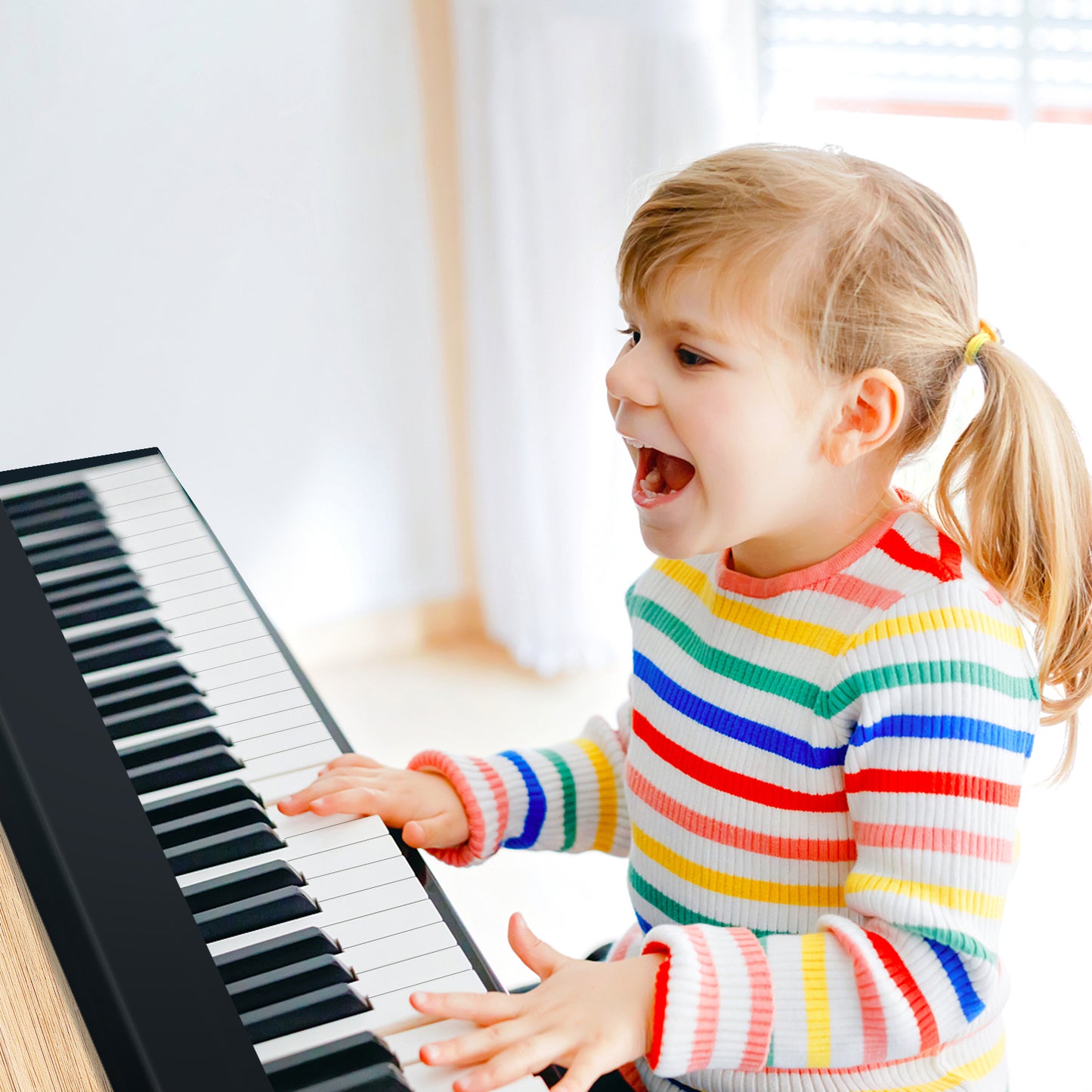 61-Key Folding Piano Keyboard, Full Size Keys, Music Stand, Black Pianos & Keyboards at Gallery Canada