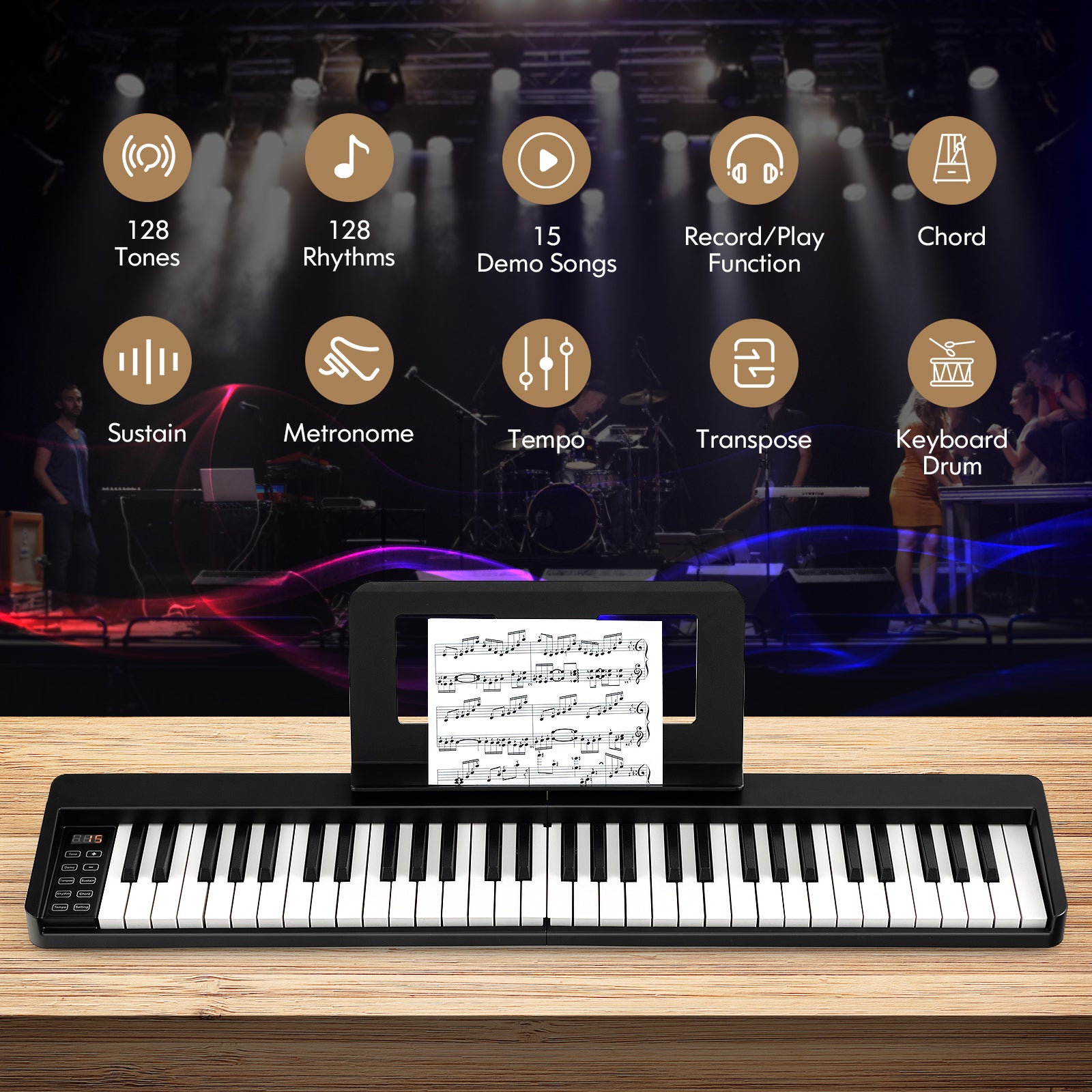 61-Key Folding Piano Keyboard, Full Size Keys, Music Stand, Black Pianos & Keyboards at Gallery Canada