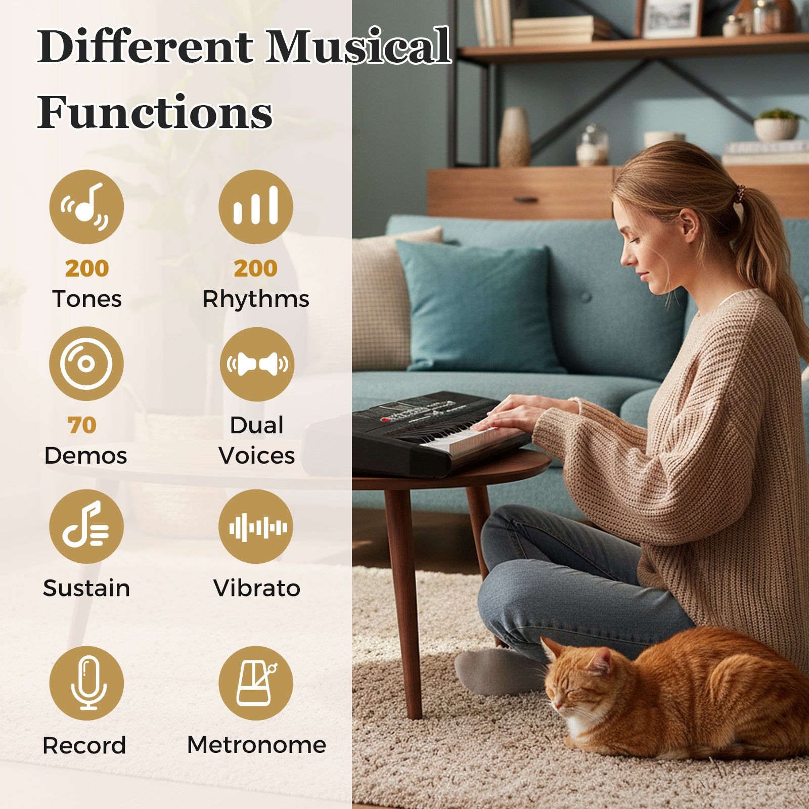 61 Keys Beginners Piano Keyboard Electric Keyboard Kit with Adjustable Stand and Stool, Black Pianos & Keyboards at Gallery Canada