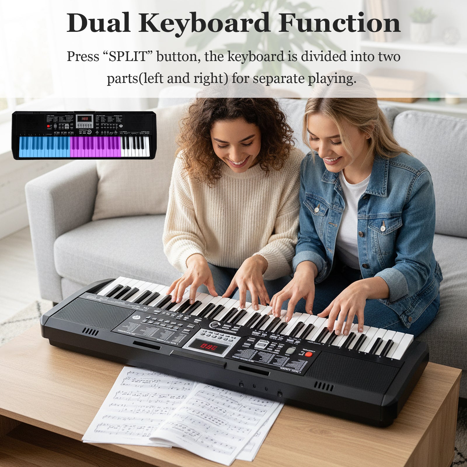 61 Keys Beginners Piano Keyboard Electric Keyboard Kit with Adjustable Stand and Stool, Black Pianos & Keyboards at Gallery Canada