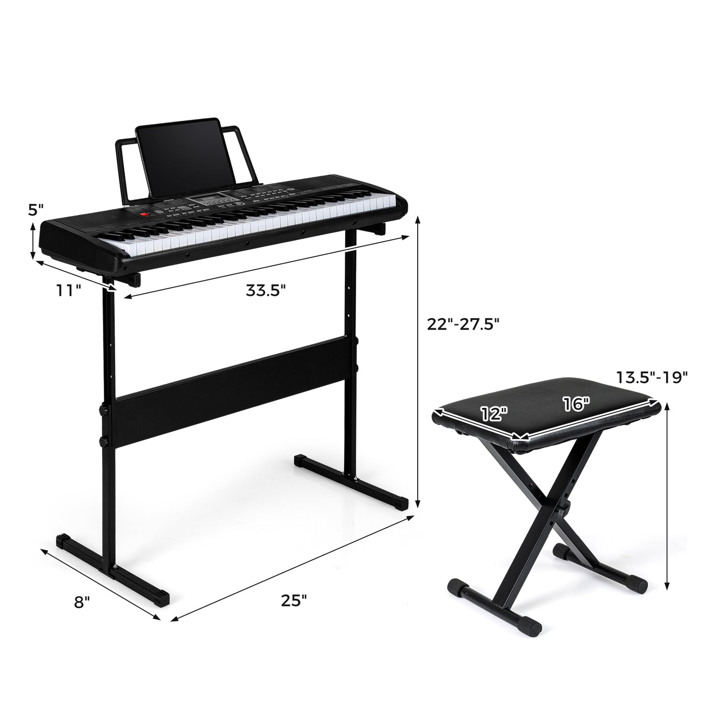 61 Keys Beginners Piano Keyboard Electric Keyboard Kit with Adjustable Stand and Stool, Black Pianos & Keyboards at Gallery Canada