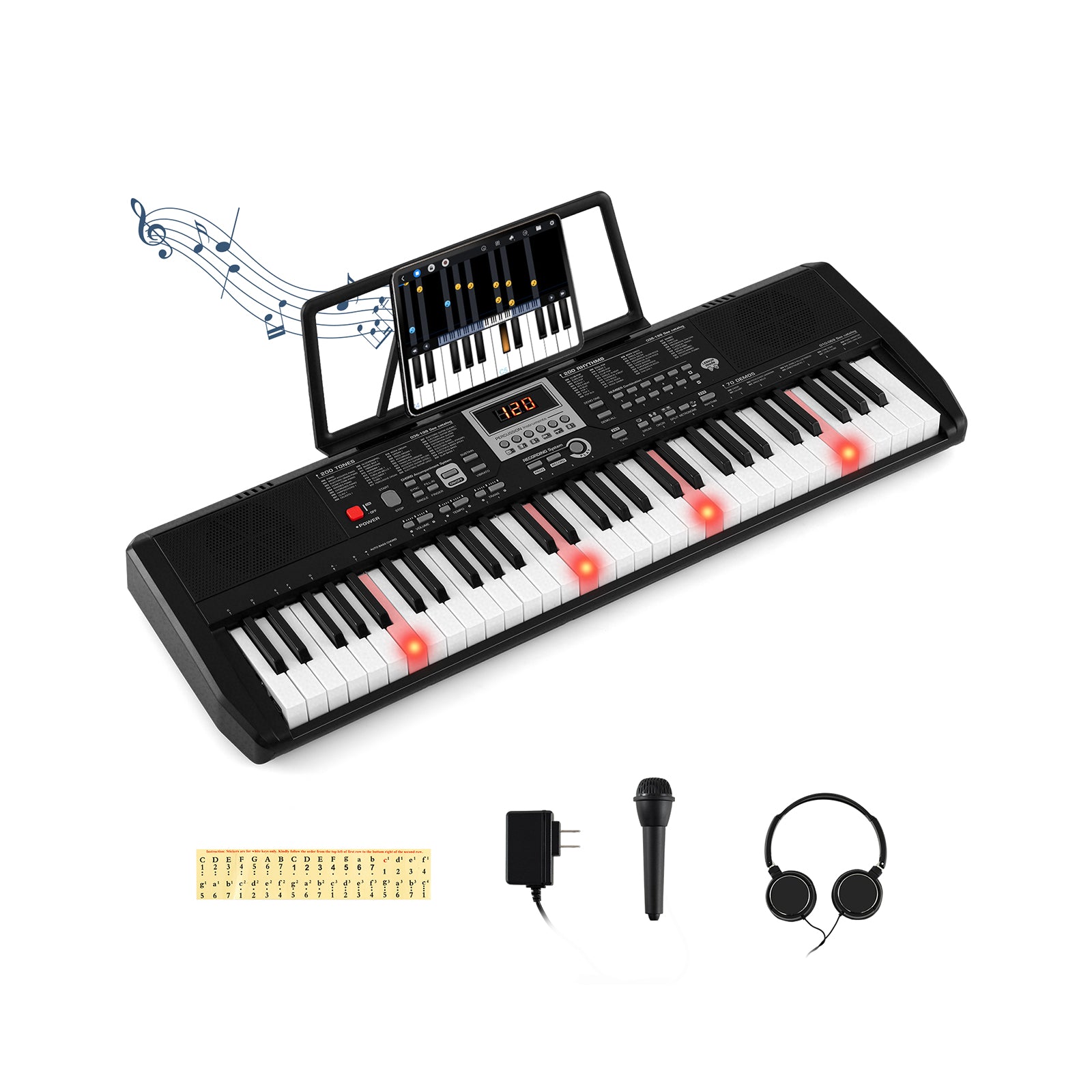 61 Keys Portable Keyboard for Beginners Electric Piano Keyboard Kit with 200 Rhythms and 200 Tones, Black Pianos & Keyboards at Gallery Canada