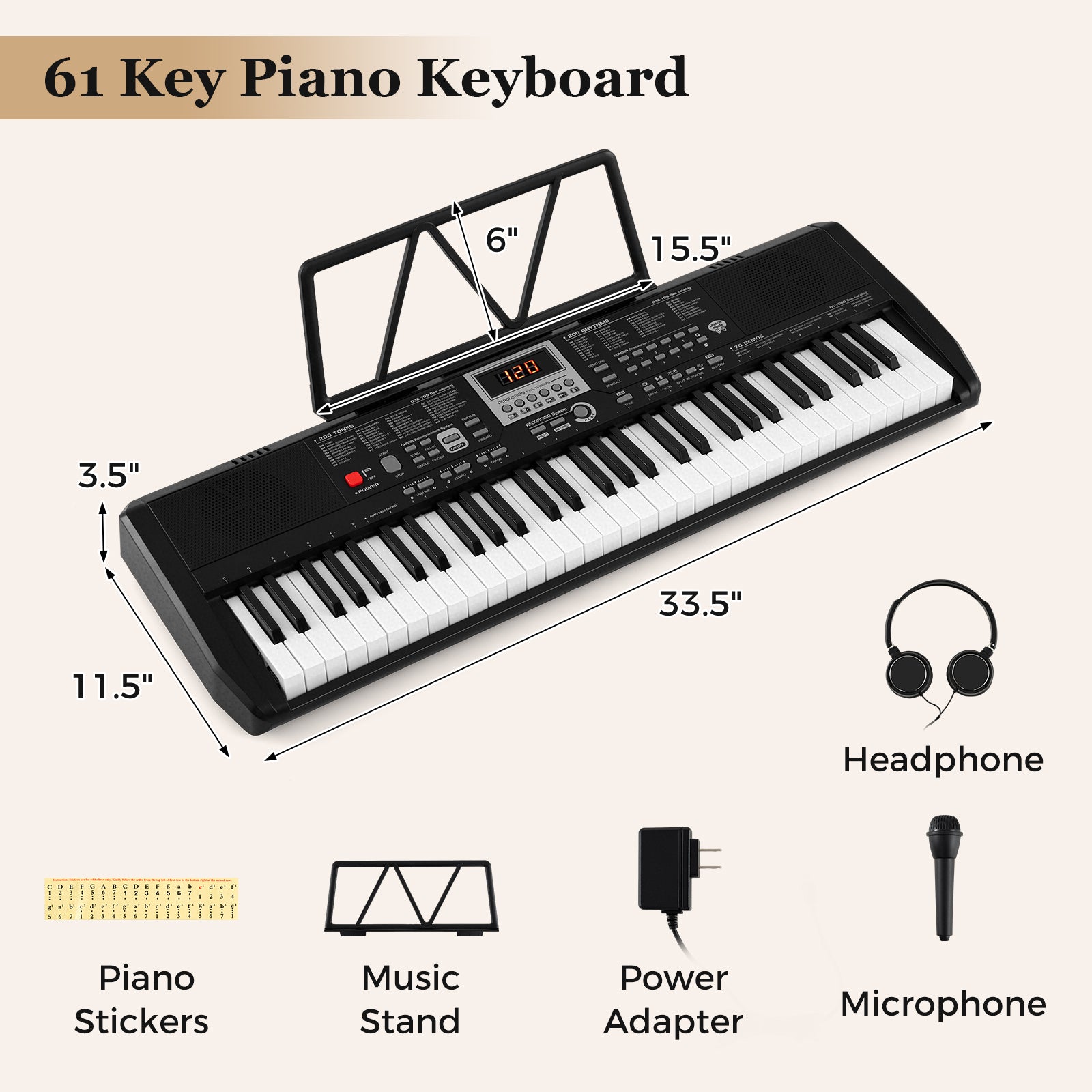 61 Keys Portable Keyboard for Beginners Electric Piano Keyboard Kit with 200 Rhythms and 200 Tones, Black Pianos & Keyboards at Gallery Canada