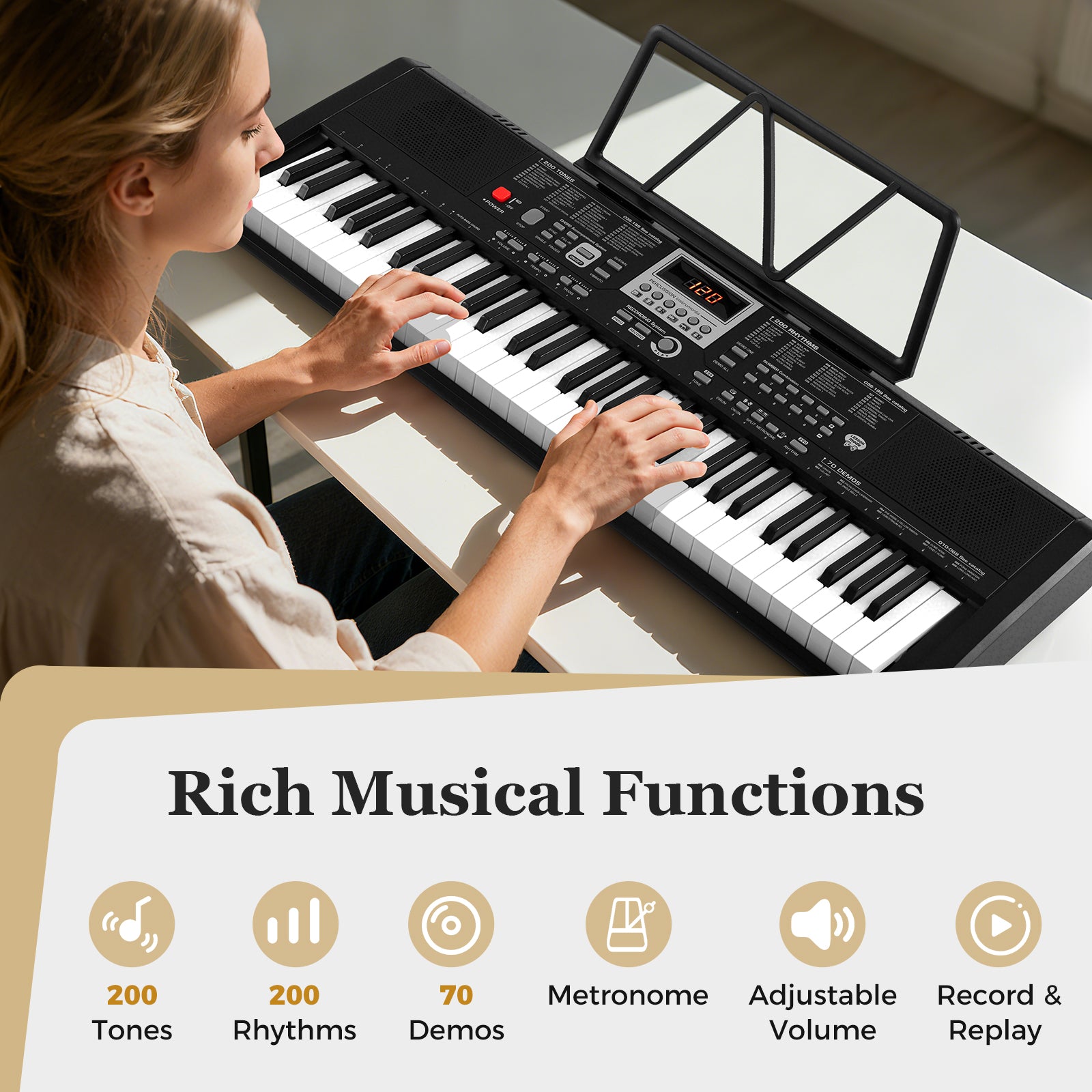 61 Keys Portable Keyboard for Beginners Electric Piano Keyboard Kit with 200 Rhythms and 200 Tones, Black Pianos & Keyboards at Gallery Canada