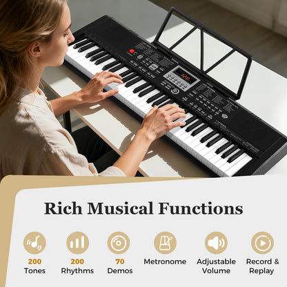 61 Keys Portable Keyboard for Beginners Electric Piano Keyboard Kit with 200 Rhythms and 200 Tones, Black Pianos & Keyboards at Gallery Canada