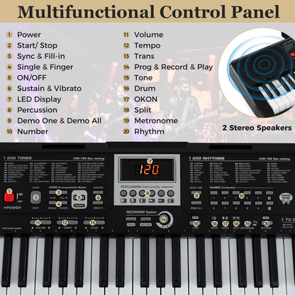 61 Keys Portable Keyboard for Beginners Electric Piano Keyboard Kit with 200 Rhythms and 200 Tones, Black Pianos & Keyboards at Gallery Canada