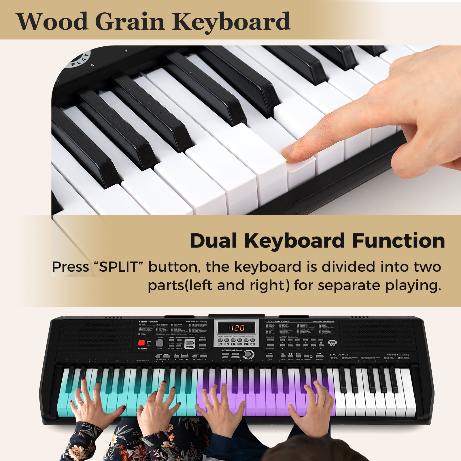 61 Keys Portable Keyboard for Beginners Electric Piano Keyboard Kit with 200 Rhythms and 200 Tones, Black Pianos & Keyboards at Gallery Canada