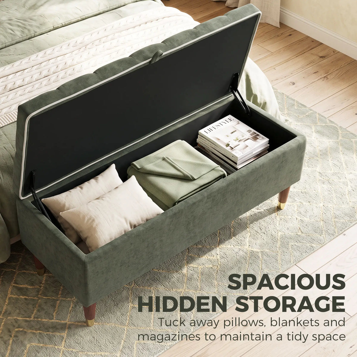 Storage Ottoman Bench, Linen-Look Seat, 264 LBS, Green Storage Ottomans & Benches at Gallery Canada