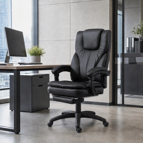 High Back Office Chair, 6-Point Vibration Massage, Reclining, 360° Swivel, Height Adjustable, Retractable Footrest