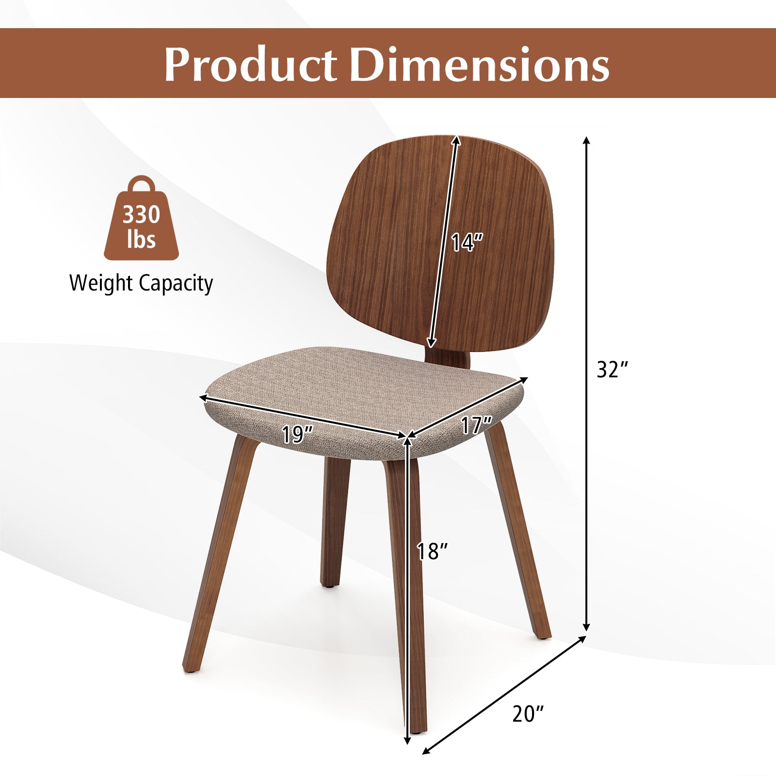 Wooden Dining Chair Set Of 2, Bentwood Frame, Padded Seat, Walnut Dining Chairs at Gallery Canada