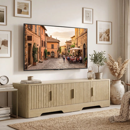 TV Stand for TVs up to 60", Modern Entertainment Center with Fluted Doors for Living Room, Oak