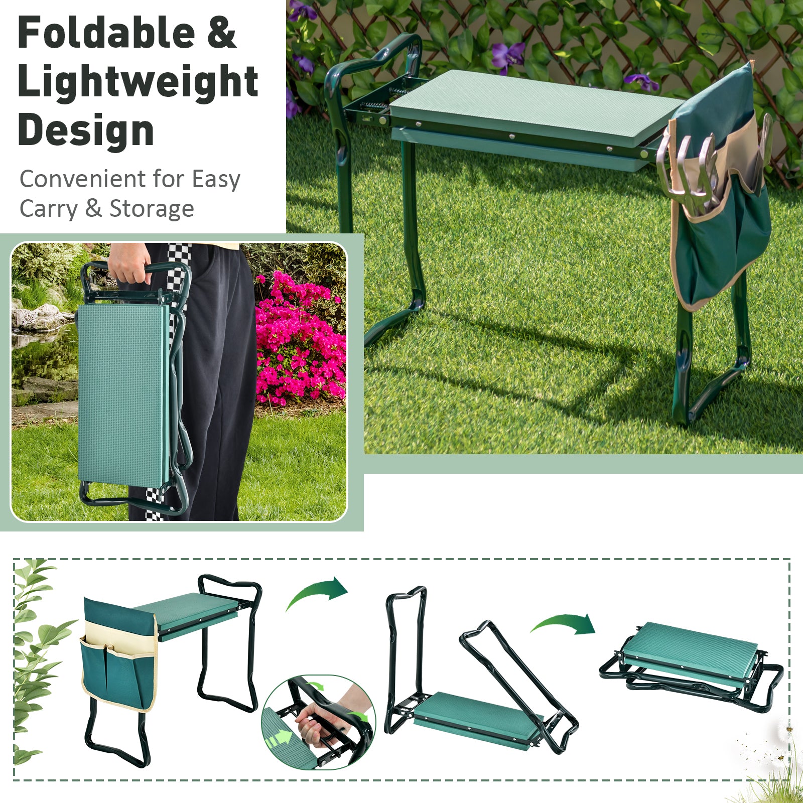 Folding Garden Kneeler Pad, Cushion Seat, Green Garden Tools at Gallery Canada