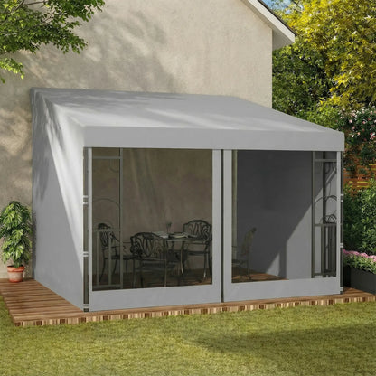 10' x 10' Light Grey Wall Pergola, Outdoor Gazebo with Curtains, Netting, Light Grey Pergolas at Gallery Canada