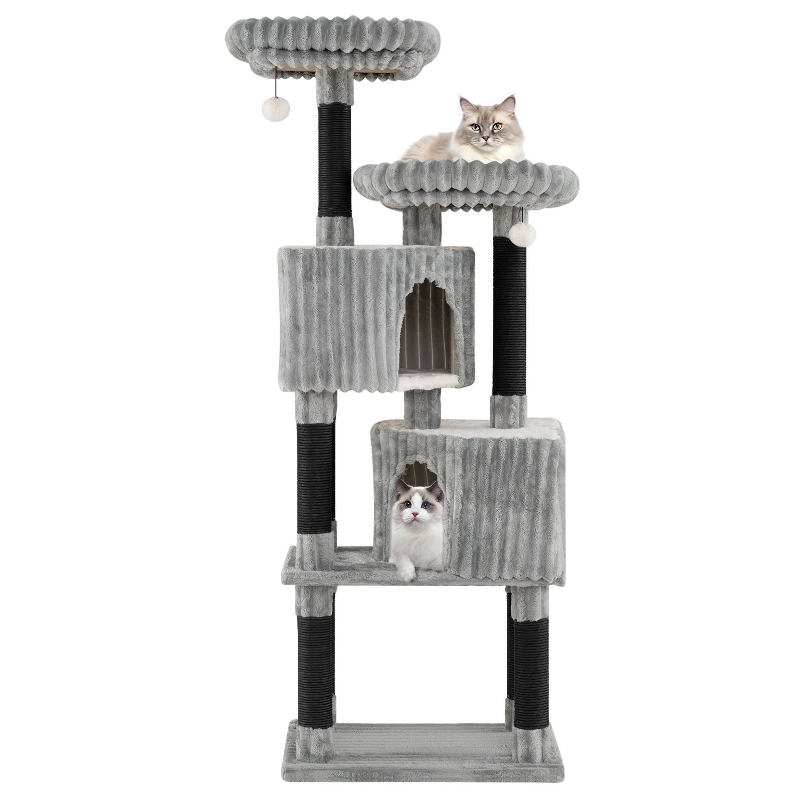 62 Inch Tall Cat Tower with Scratching Posts and Soft Flannel Covering-LG, Light Gray Cat Trees Condos & Scratchers at Gallery Canada