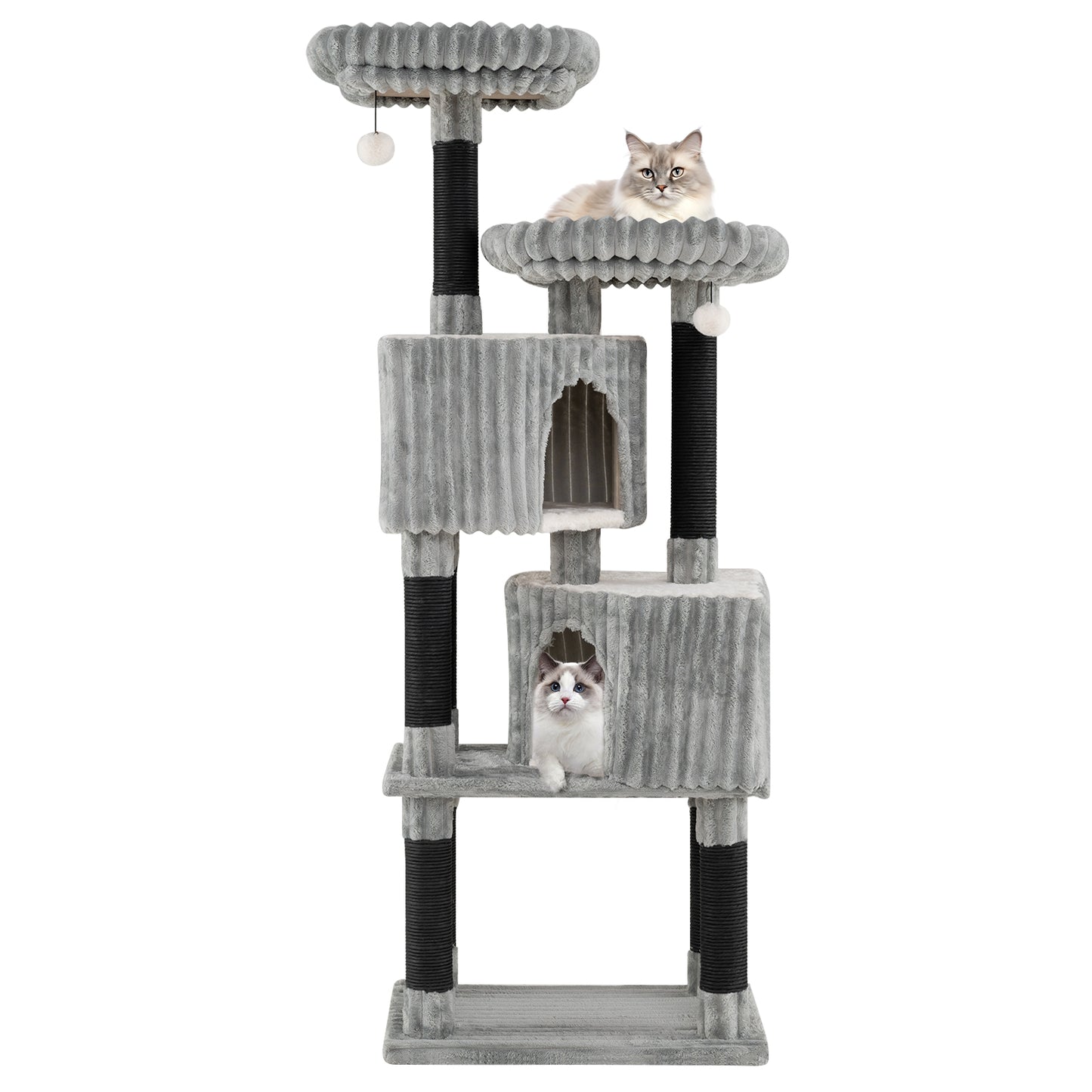 62 Inch Tall Cat Tower with Scratching Posts and Soft Flannel Covering-LG, Light Gray Cat Trees Condos & Scratchers at Gallery Canada