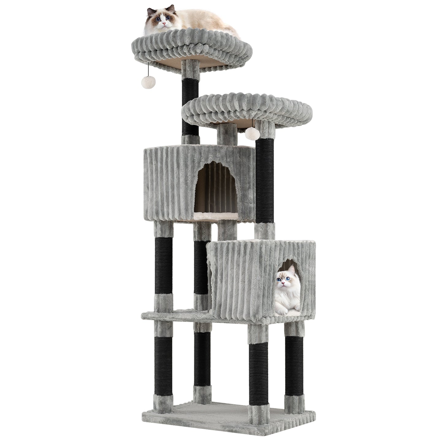 62 Inch Tall Cat Tower with Scratching Posts and Soft Flannel Covering-LG, Light Gray Cat Trees Condos & Scratchers at Gallery Canada