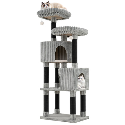 62 Inch Tall Cat Tower with Scratching Posts and Soft Flannel Covering-LG, Light Gray Cat Trees Condos & Scratchers at Gallery Canada