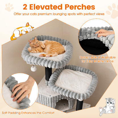 62 Inch Tall Cat Tower with Scratching Posts and Soft Flannel Covering-LG, Light Gray Cat Trees Condos & Scratchers at Gallery Canada