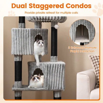 62 Inch Tall Cat Tower with Scratching Posts and Soft Flannel Covering-LG, Light Gray Cat Trees Condos & Scratchers at Gallery Canada