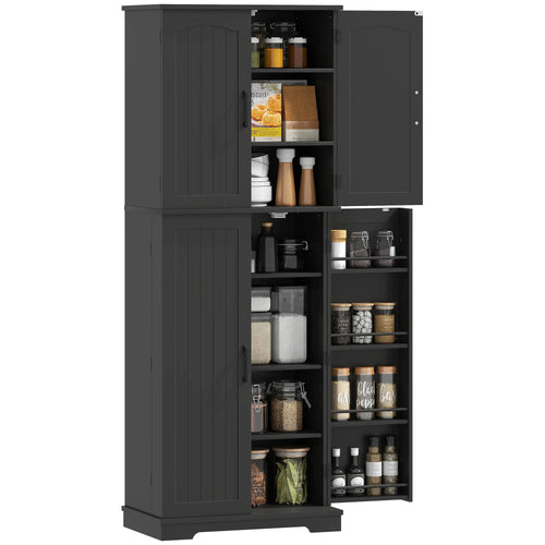 Tall Pantry Cabinet, 64 Inch, Adjustable Shelves, Spice Racks, Black