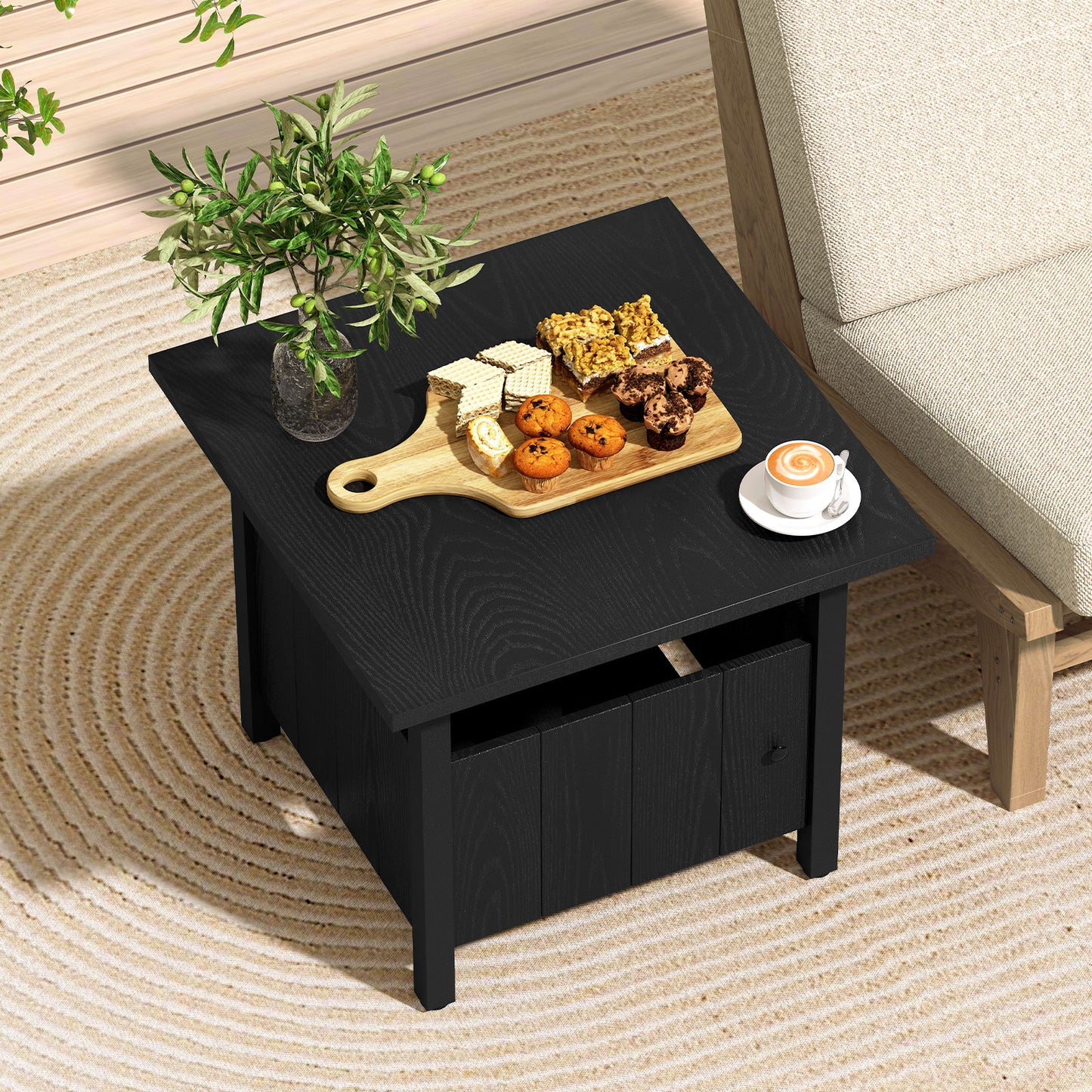 Outdoor Side Table With 1.89" Umbrella Hole, Black Patio Coffee Tables at Gallery Canada