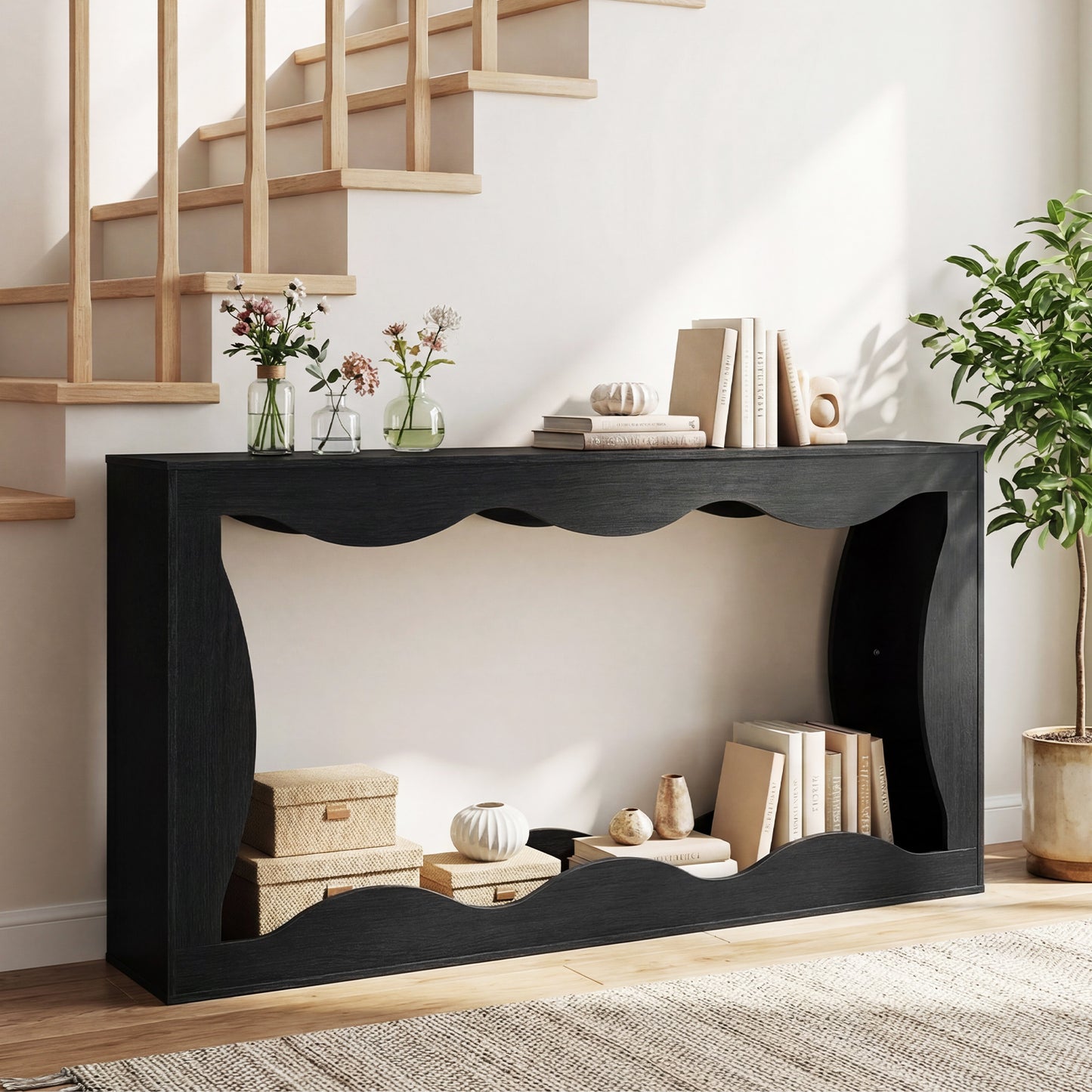 63 Inch Console Table, 2-Tier Narrow Entryway Table, Black Console Tables at Gallery Canada