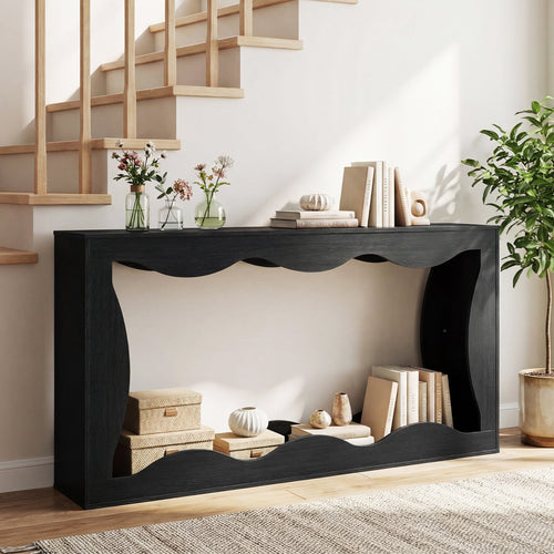 63 Inch Console Table, 2-Tier Narrow Entryway Table, Black