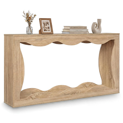 63 Inch Console Table, 2-Tier Narrow Entryway, Wavy Edge Storage Shelf, Natural Console Tables at Gallery Canada