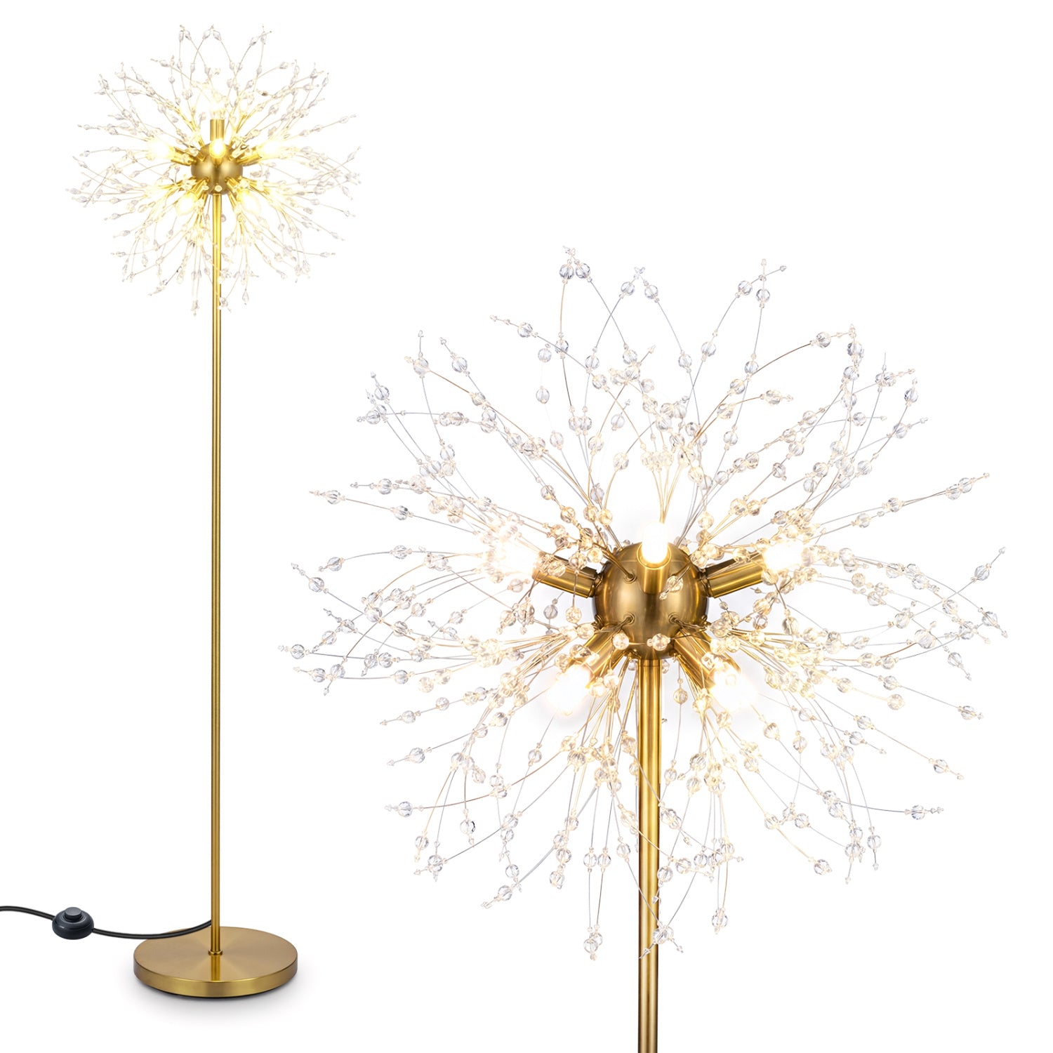 63-Inch Crystal Floor Lamp, Acrylic Crystals, Gold Table & Floor Lamps Gold at Gallery Canada