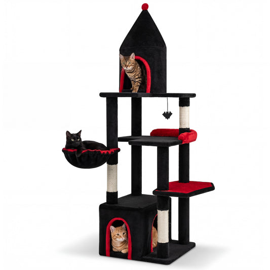 63 Inch Cat Tree With Condo, Top Cave, For Large Cats 20+ LBS, Black Cat Trees Condos & Scratchers Black at Gallery Canada