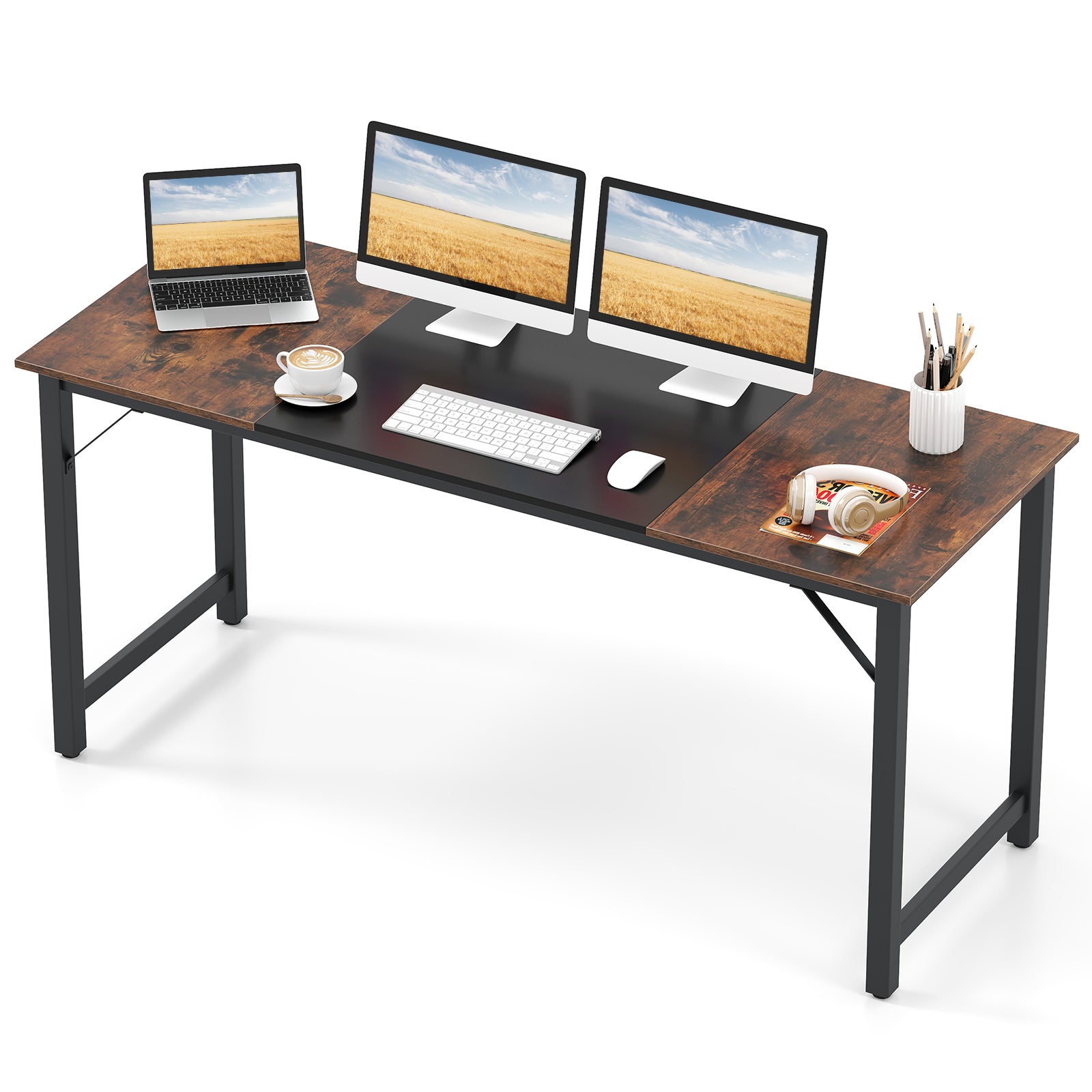 63 Inch Modern Splice Computer Desk, Heavy Duty Steel Frame, Black Computer Desks at Gallery Canada