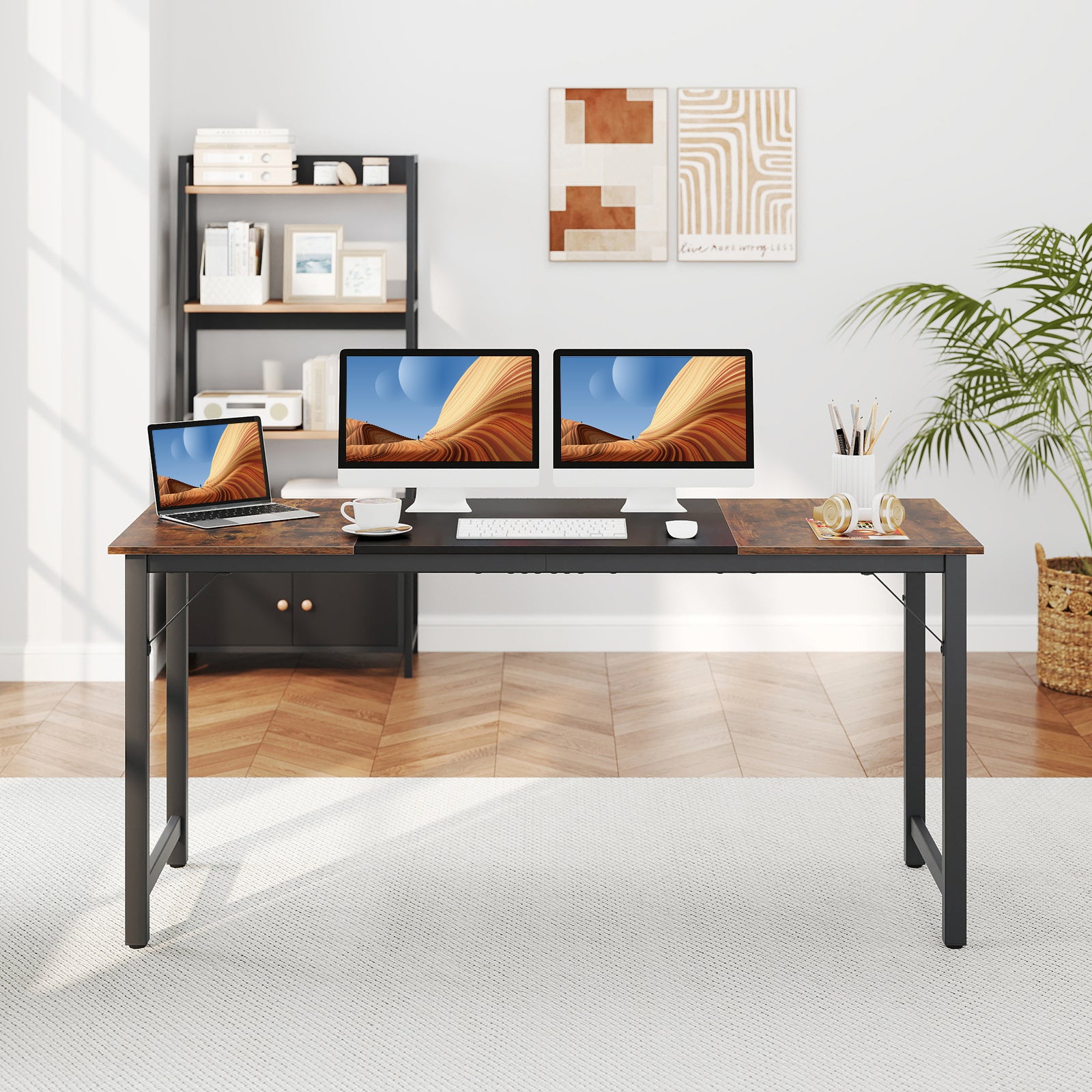 63 Inch Modern Splice Computer Desk, Heavy Duty Steel Frame, Black Computer Desks at Gallery Canada
