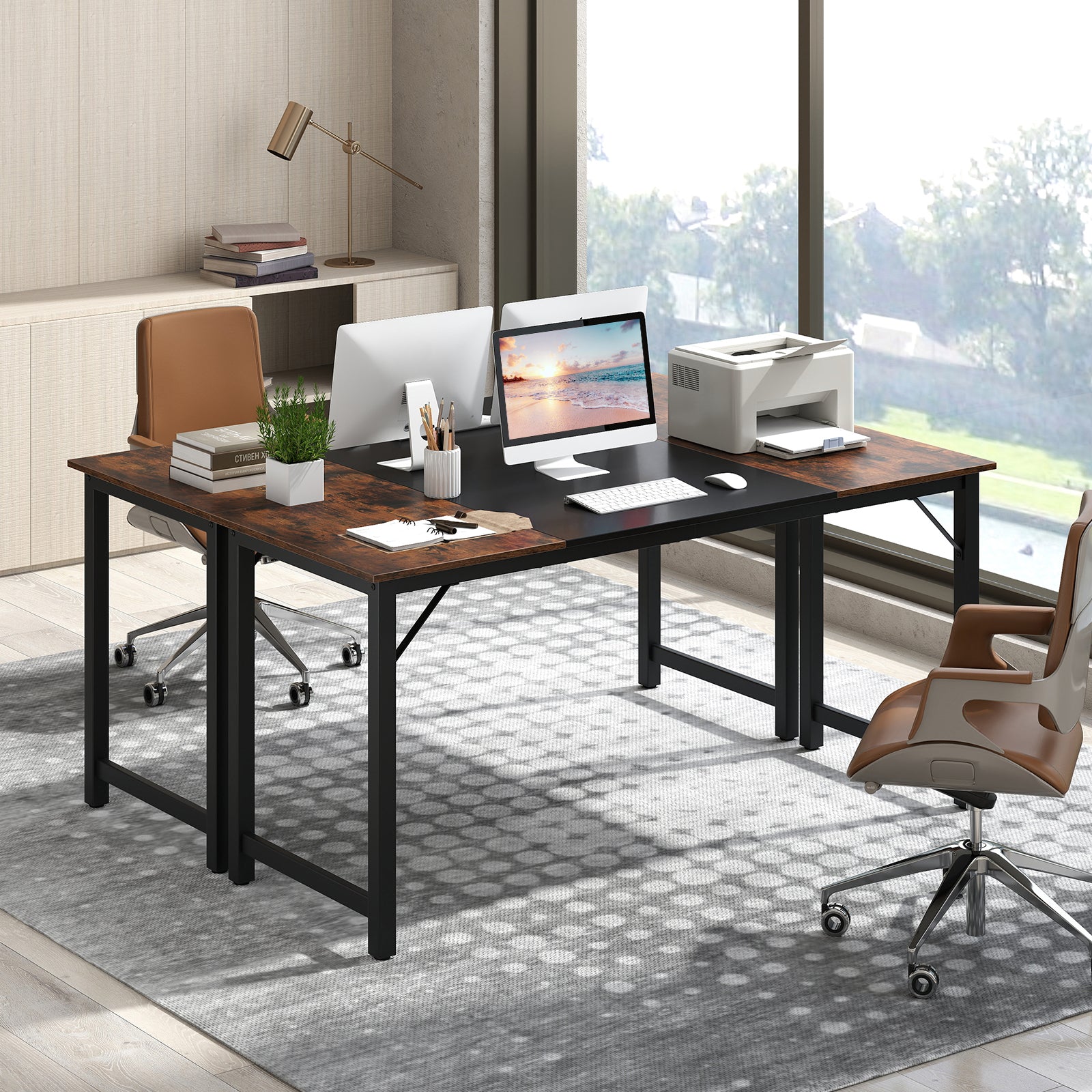 63 Inch Modern Splice Computer Desk, Heavy Duty Steel Frame, Black Computer Desks at Gallery Canada