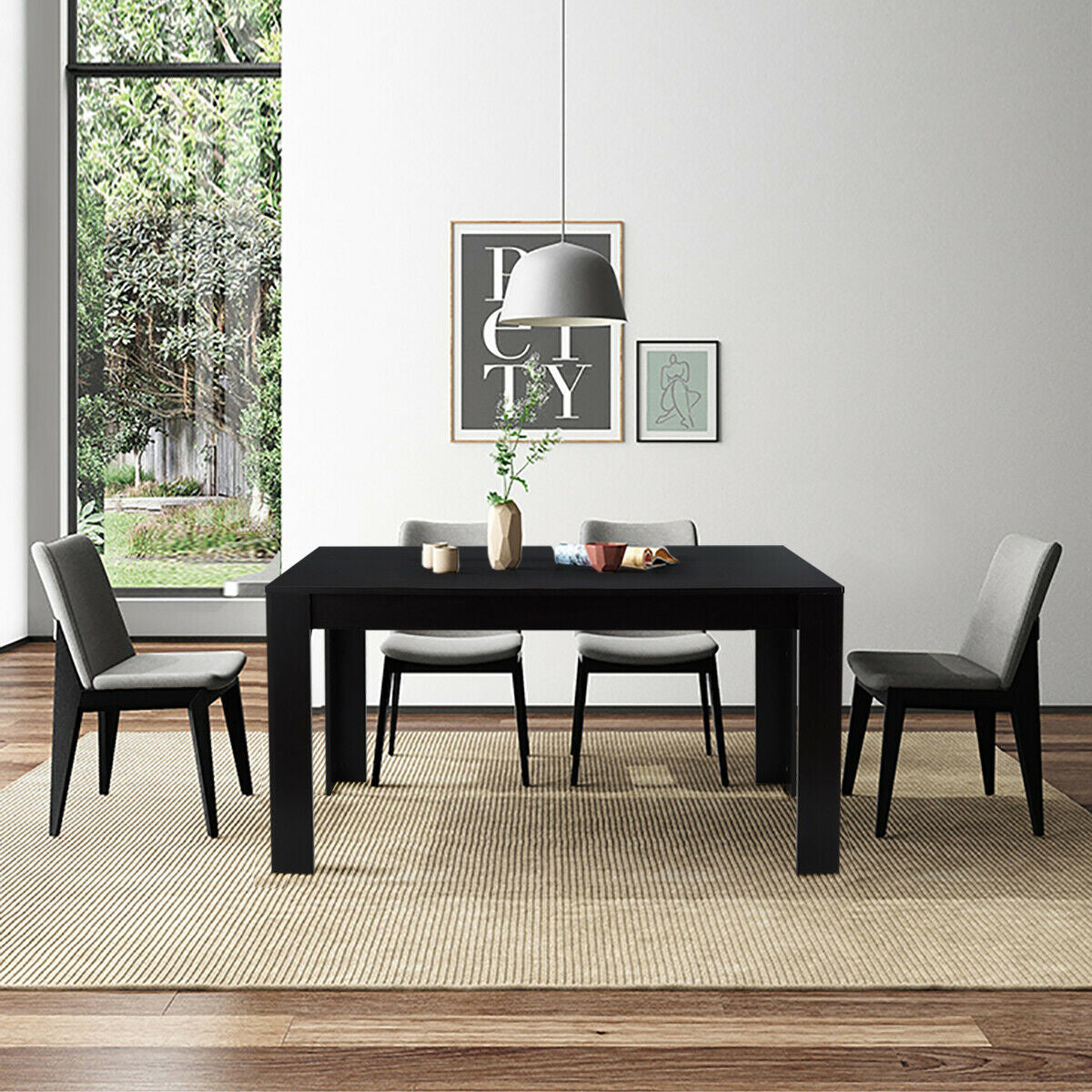 63 Inch Rectangular Modern Dining Table For 6 People, Black Dining Tables at Gallery Canada