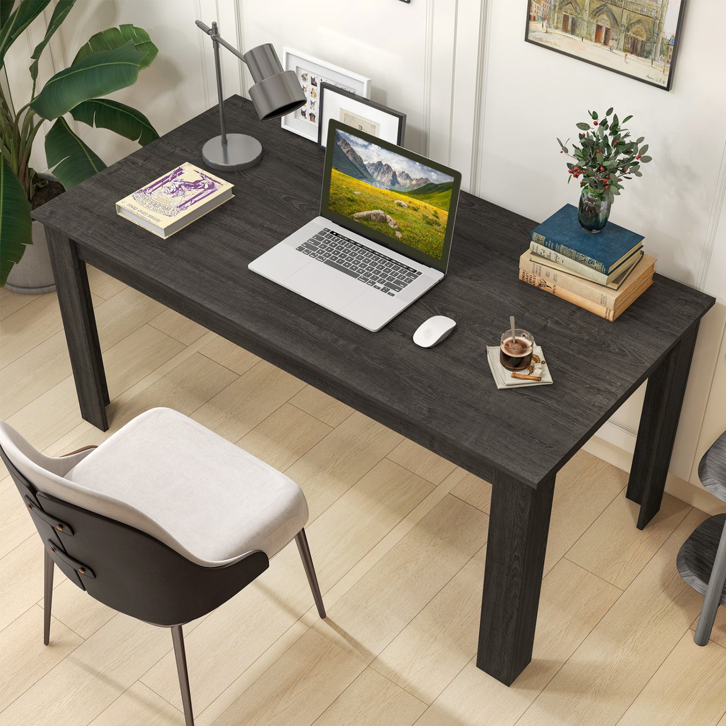 63 Inch Rectangular Modern Dining Table, Gray Dining Tables at Gallery Canada