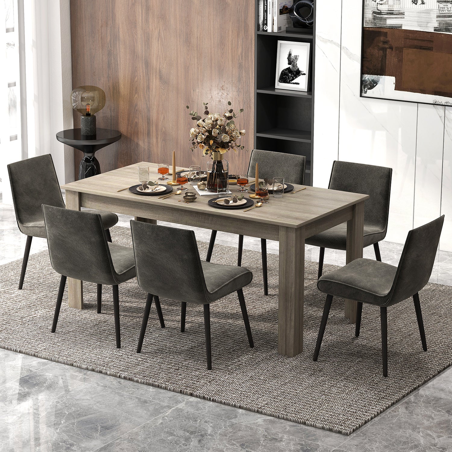 63 Inch Rectangular Modern Dining Kitchen Table, Light Gray Dining Tables at Gallery Canada