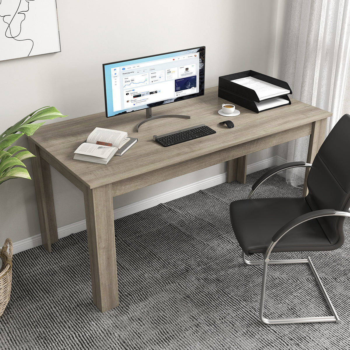 63 Inch Rectangular Modern Dining Kitchen Table, Light Gray Dining Tables at Gallery Canada