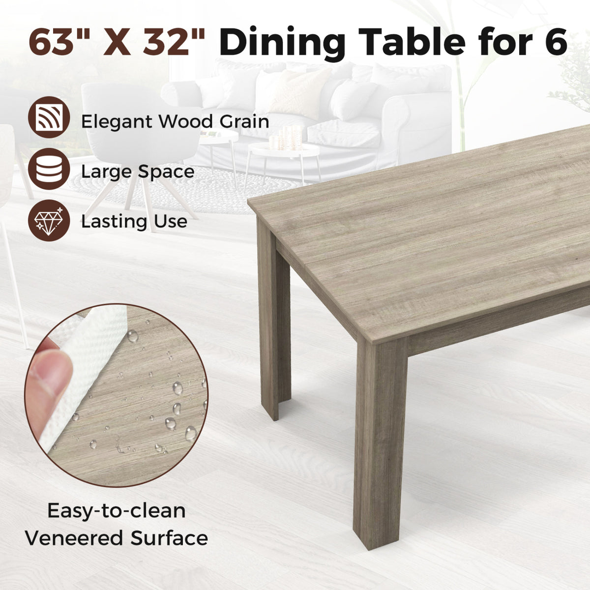 63 Inch Rectangular Modern Dining Kitchen Table, Light Gray Dining Tables at Gallery Canada