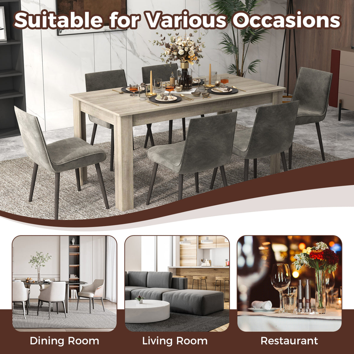 63 Inch Rectangular Modern Dining Kitchen Table, Light Gray Dining Tables at Gallery Canada