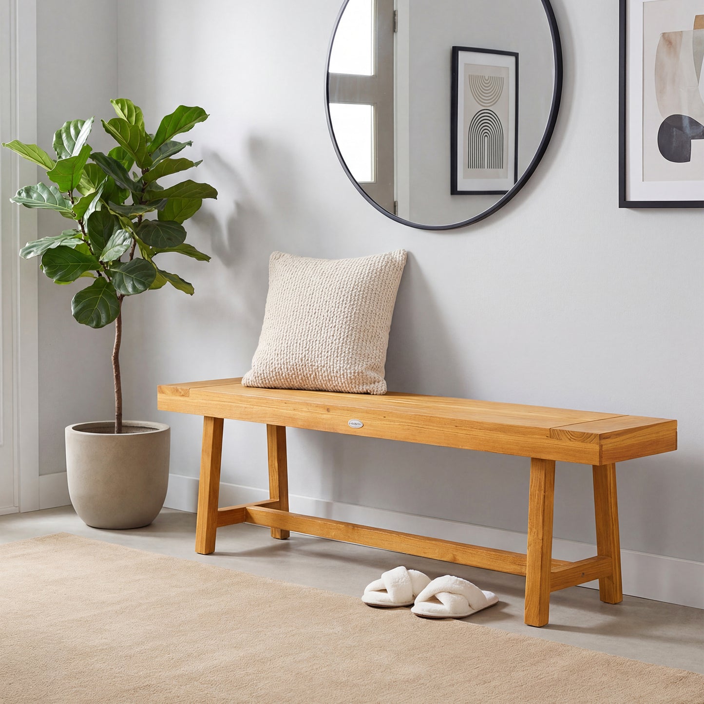 63 Inch Solid Wood Bench, Seats 3 People, Natural Outdoor Benches at Gallery Canada