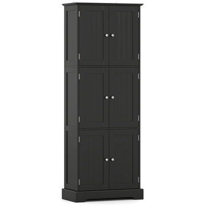 63 In Tall Bathroom Storage Cabinet, 6 Doors, Black Floor Cabinets Black at Gallery Canada