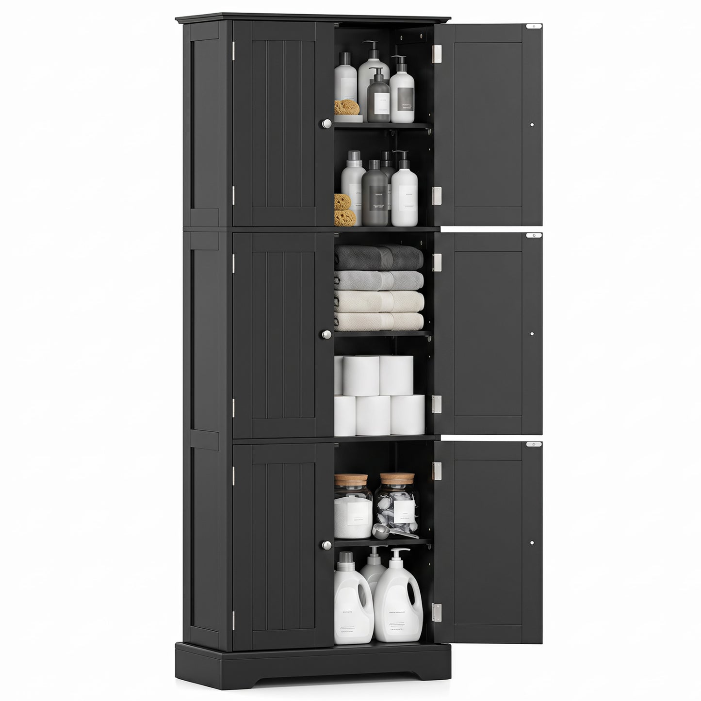 63 In Tall Bathroom Storage Cabinet, 6 Doors, Black Floor Cabinets at Gallery Canada