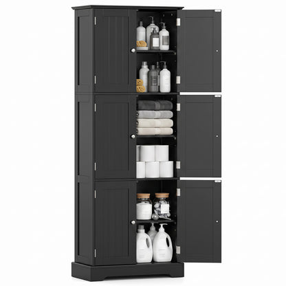 63 In Tall Bathroom Storage Cabinet, 6 Doors, Black Floor Cabinets at Gallery Canada