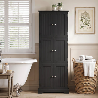 63 In Tall Bathroom Storage Cabinet, 6 Doors, Black Floor Cabinets at Gallery Canada